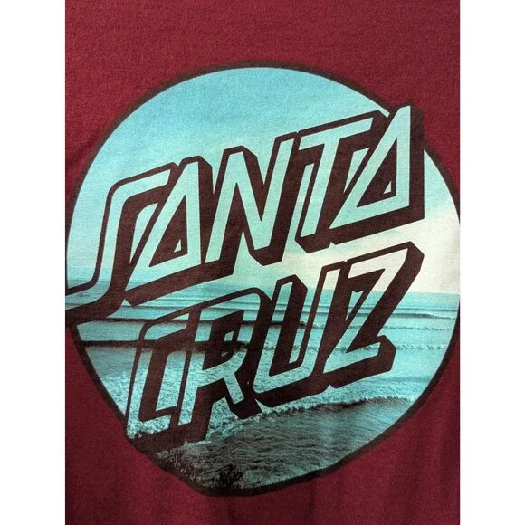 Santa Cruz Burgundy Short Sleeve T-Shirt XL 100% Cotton With Logo Front & Back - Picture 4 of 6